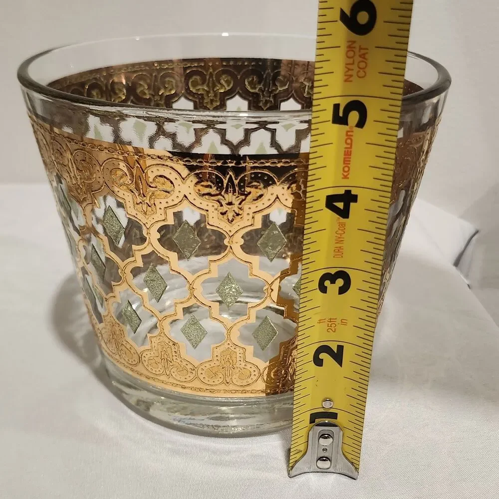 Vintage Culver Valencia 22K Gold 6 Glass Ice Bucket Caddy Set MCM 1960s